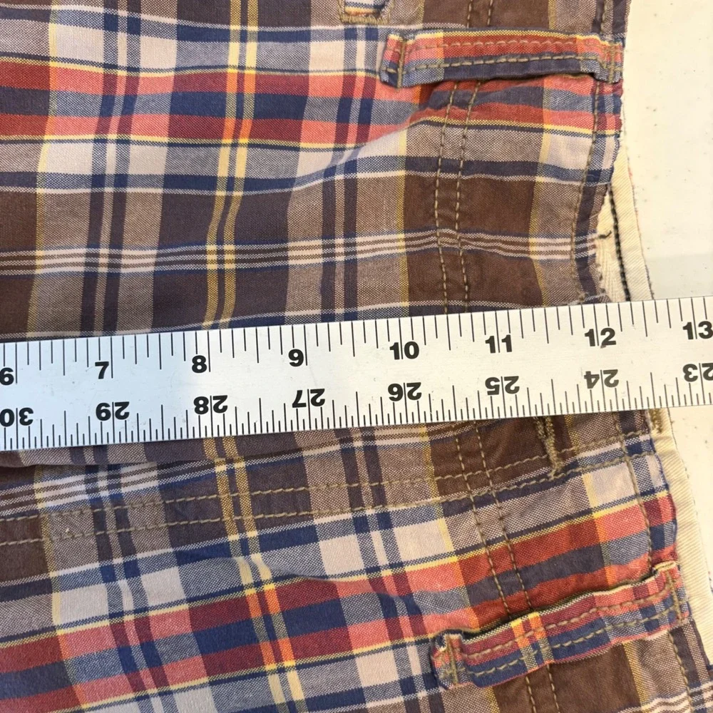American Eagle‎ Outfitters Mens Plaid Shorts Brown Blue Red Cotton Size 33